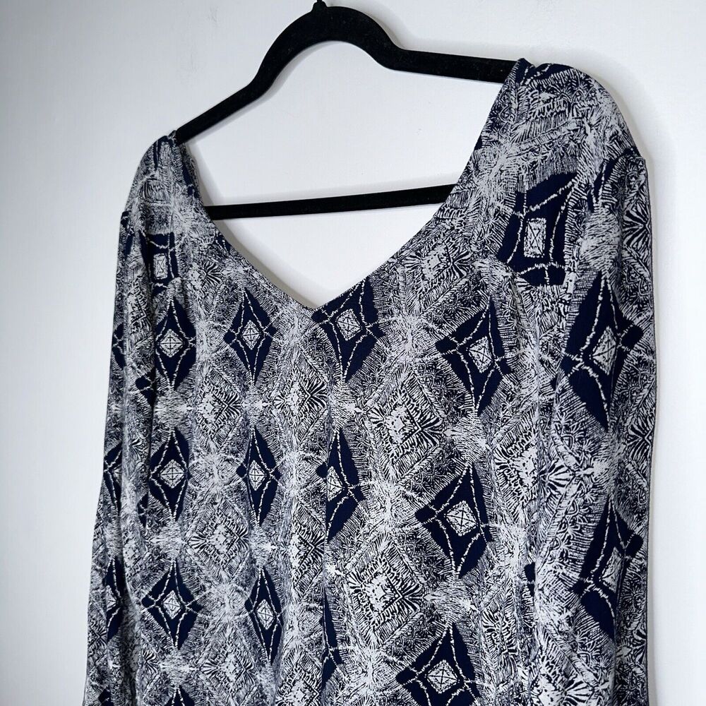 Roxy Women’s Argyl Diamond Print Top Boho Beachy Blue Size Medium - Picture 2 of 5